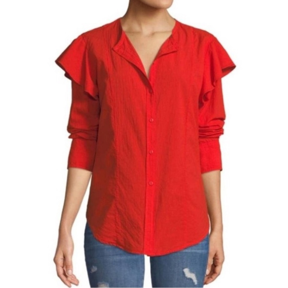 Current/Elliott Small/1 The Asley Button Shirt Poinciana Red Button Down